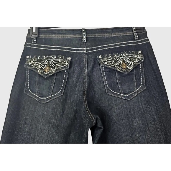 Gene Culture ~Woman Size 12~ Dark Wash Denim Mid Rise Boot Cut Jeans Black. - Picture 3 of 12